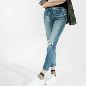 Express Vintage Skinny High Rise Ankle Button Fly Jeans Womens Size 0 Distressed